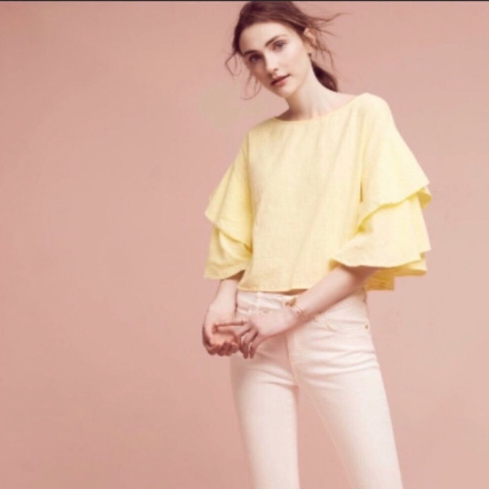 Anthro Lilka Florescent Yellow Top Button Back Women's Small